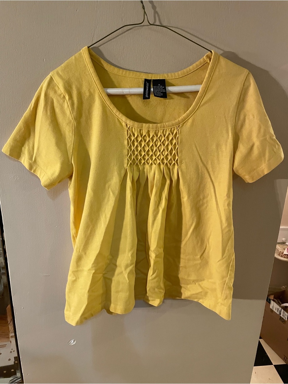 jason maxwell Yellow Smocked Front Short Sleeve Tee